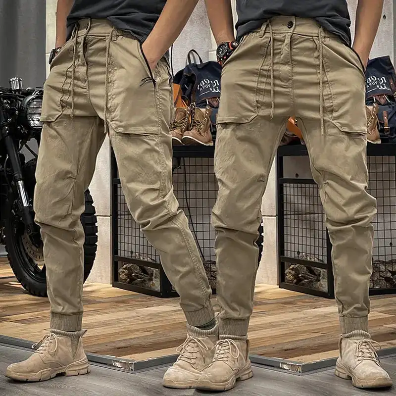 2023 Spring Men\'s Distressed Slim Fit Biker Cargo Pants Joggers Sweatpants Casual Male Sportswear Techwear Sweatpants