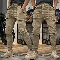 2023 Spring Men's Distressed Slim Fit Biker Cargo  Pants Joggers Sweatpants Casual Male Sportswear Techwear Sweatpants