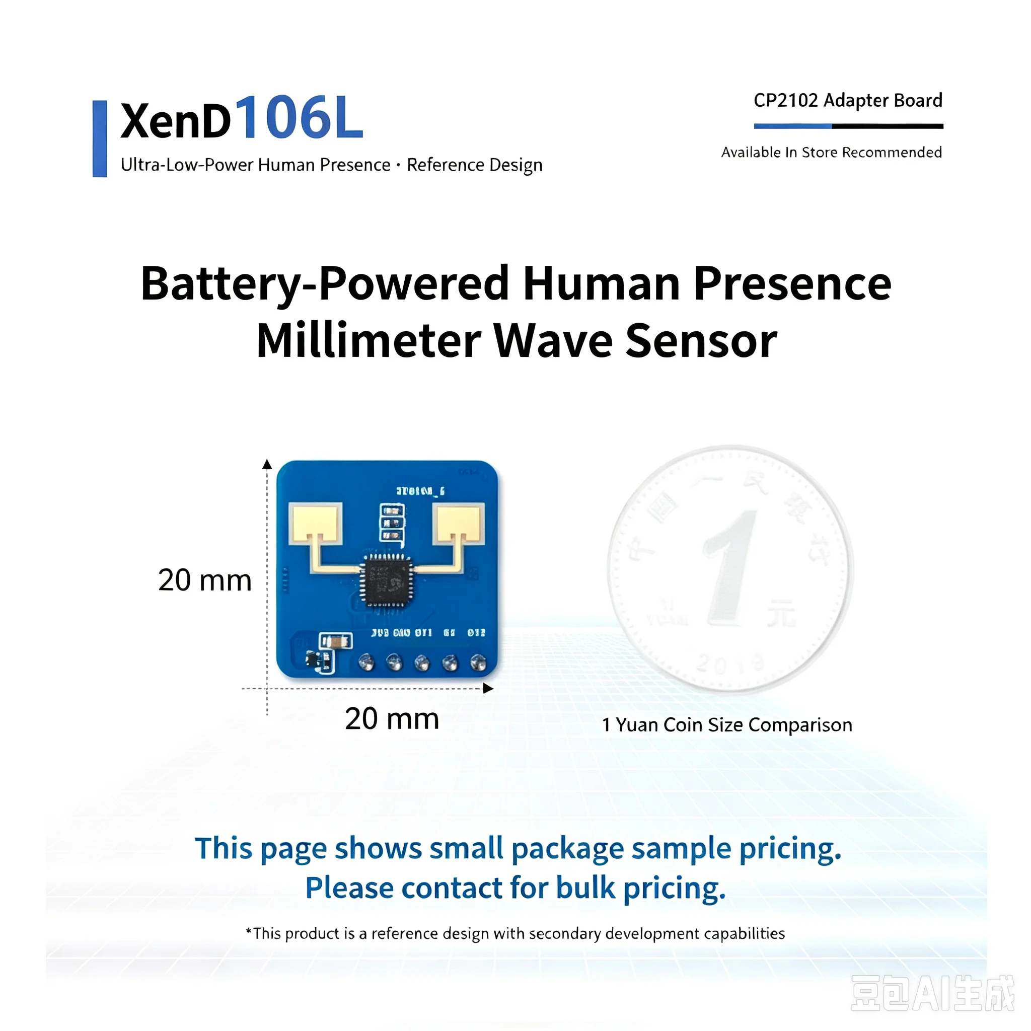1pcs XenD106L Silicon Micro Battery Powered Life Existence 24G Millimeter Wave Radar Sensor