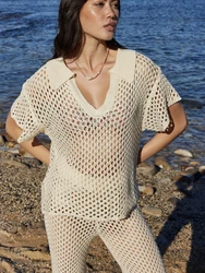 2024 Summer New Beach Suit Women's Solid Colour Sexy Knitted Cover-up Seaside Sunscreen Bikini Sets