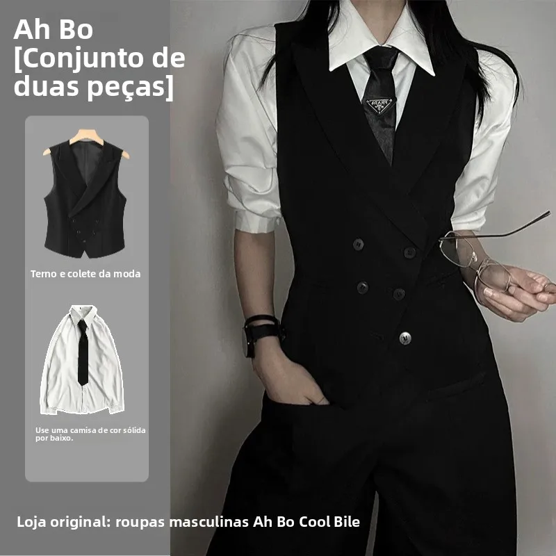 Colete Estilo Neutro Casual de Negócios para Homens e Mulheres, Jaqueta Slim Fit, Top Sem Mangas com Duplo Fenda