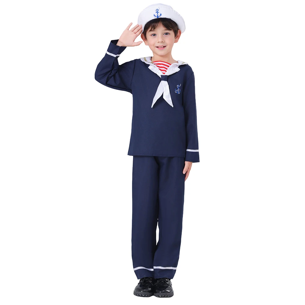 Kids Unisex Navy Sailor Uniform Cosplay Outfit Halloween Carnival Party Costumes