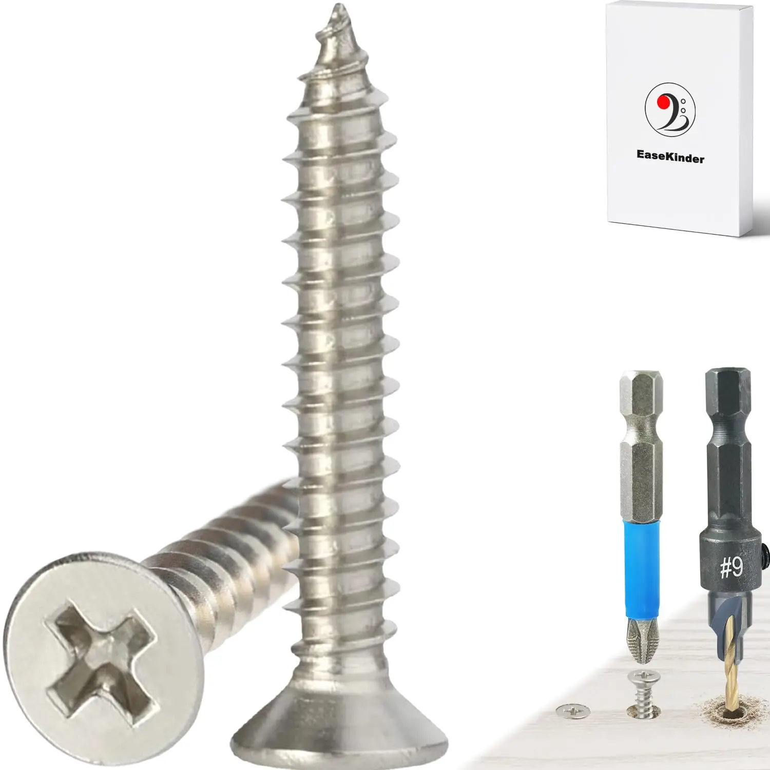

120PCS Wood Screws, Flat Head Phillips, 304 Stainless Steel with Adjustable Countersink Kit (#6 x 1)