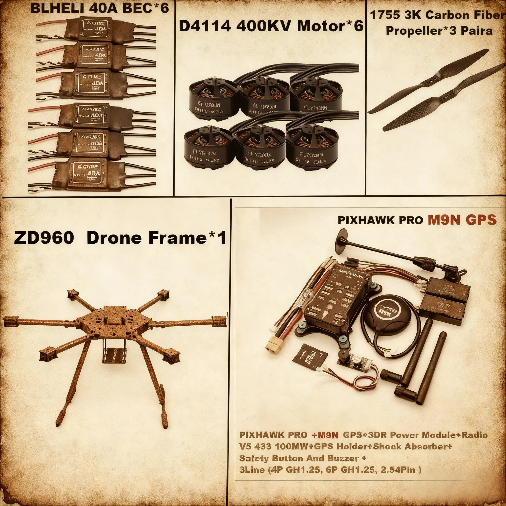 RCtoSky ZD960 PRO M9N Full Carbon Fiber Hexa-Rotor Frame BLHELI 40A ESC Flight Comtrol Radio Telemetry Set