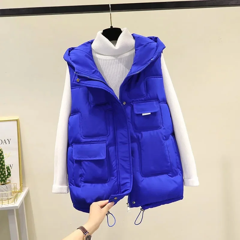 

Autumn Winter Women Down Cotton Vests Korean Fashion Oversized Streetwear Sleeveless Zipper Parkas Jacket Outerwear Coat Vests