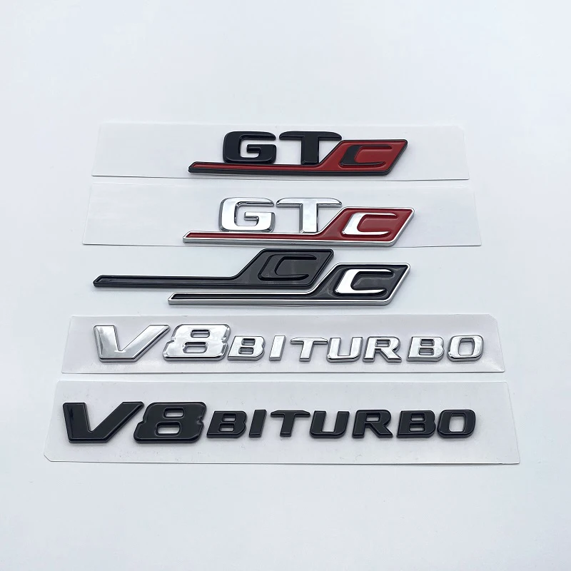 3D Flat Letters ABS Emblem GT GTC V8biturbo for Mercedes Benz AMG Car Trunk Lid Nameplate Badge Logo Sticker Chrome Glossy Black