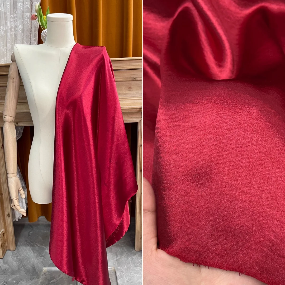 

Эластичный блеск винно-красного цвета с рябью, льняной атласный комплект для шитья вечернего платья, ветровка, рубашка, ткань ручной работы