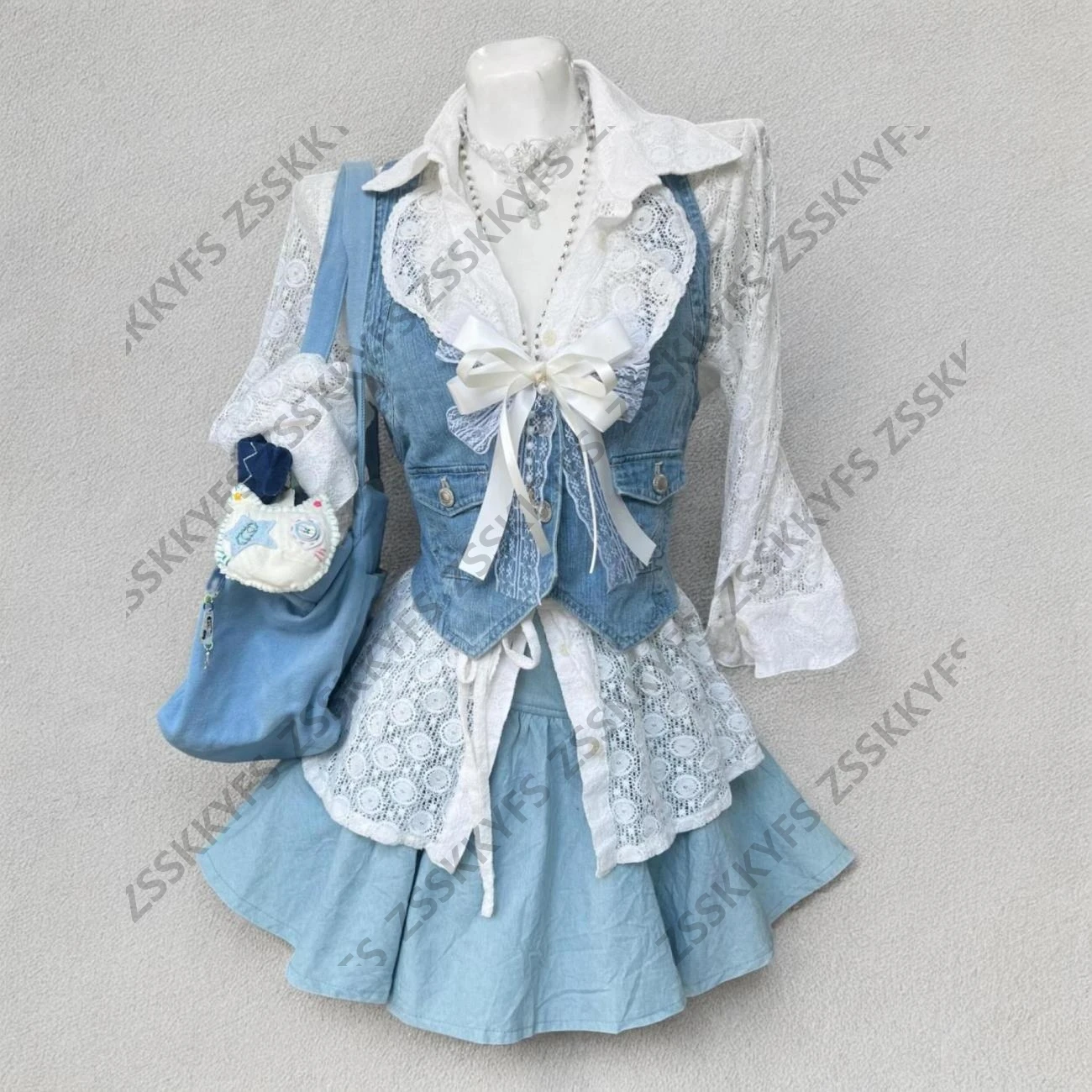 Doux 3 pièces ensemble robe Y2K 2000s dentelle mince Vintage Goth Punk esthétique Harajuku mode été Streetwear fille chaude Emo t-shirt Chic