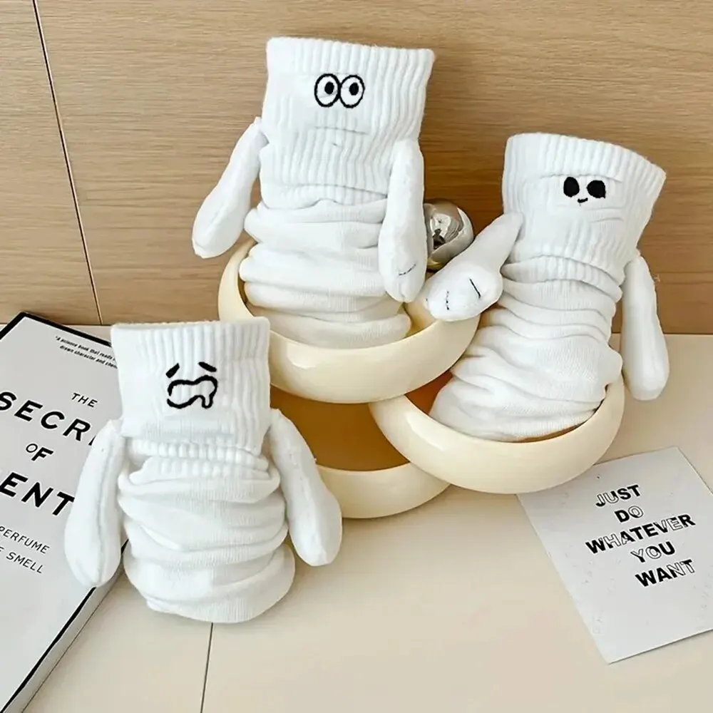 1 Pair Fun Women's Mid Length Socks Cute Expression Magnetic Suction Parent-child Relationship Lovers Friend Interactive Socks