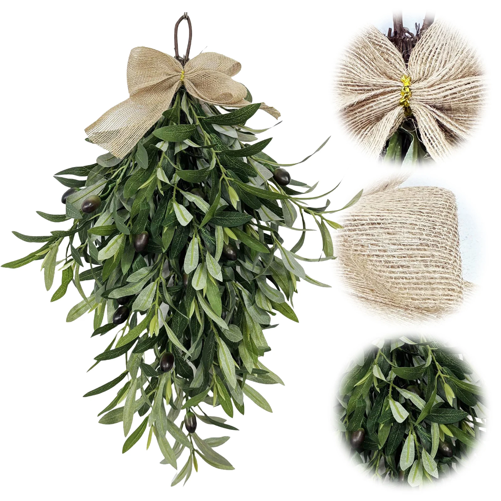 

Искусственные подвесные растения 24 дюйма, имитация оливковой ветви, венок в форме капли, УФ-стойкая пластиковая зелень для дома, улицы и интерьера
