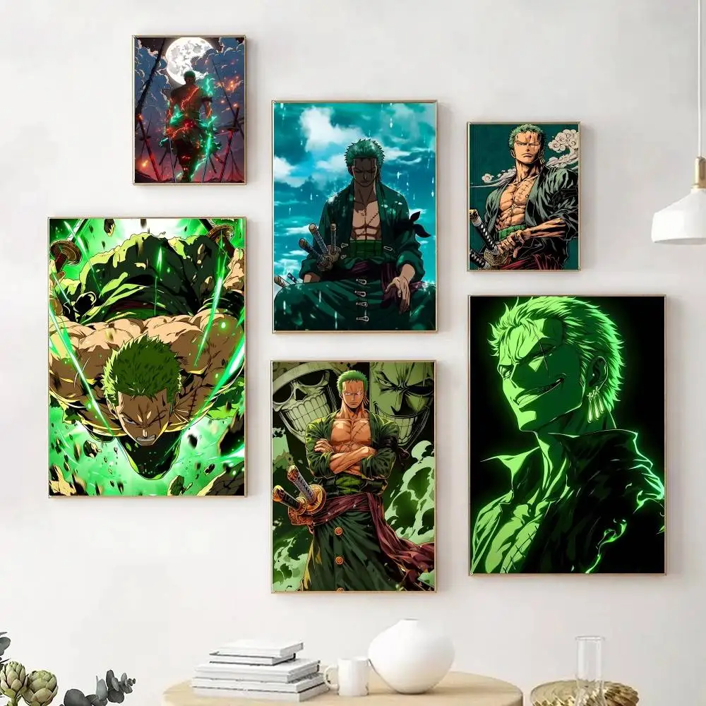 Anime O-One Piece Roronoa Zoro Posters Fancy Wall Sticker for Living Room Bar Decoration Wall Decor