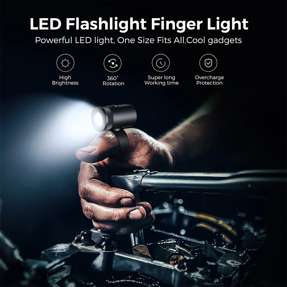 Freihändige Fingerhandschuh-Taschenlampe, wiederaufladbares Licht, verstellbare Ringgröße, LED-Werkzeug, Camping-Werkzeug für Nachtlauf, Angeln, Radfahren – Detail 4