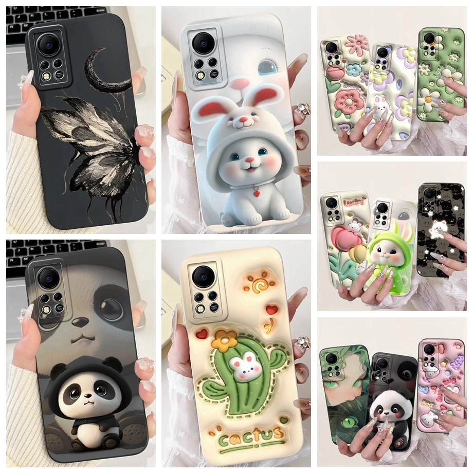 For Infinix Hot 11 2022 2021 X675 X662 Funda Hot 11s NFC X6812 Aesthetic Cartoon Panda Rabbit Camera Protection Matte Soft Cover