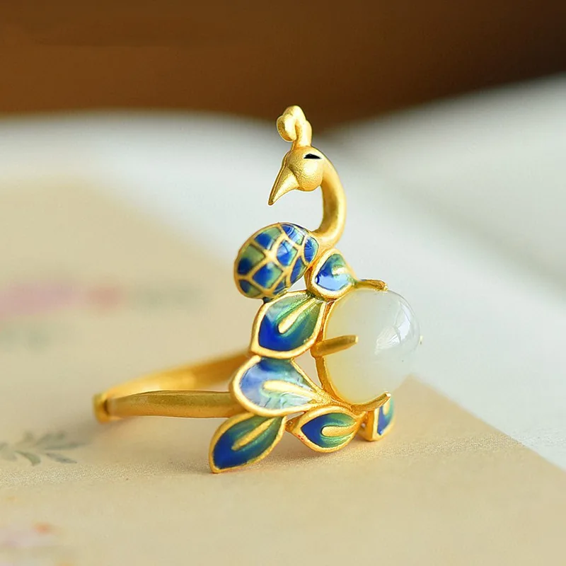 Silver Retro Inheritance Phoenix Ring Ethnic Style Exquisite Painted Enamel Festival Women's High End Versatile Jewelry