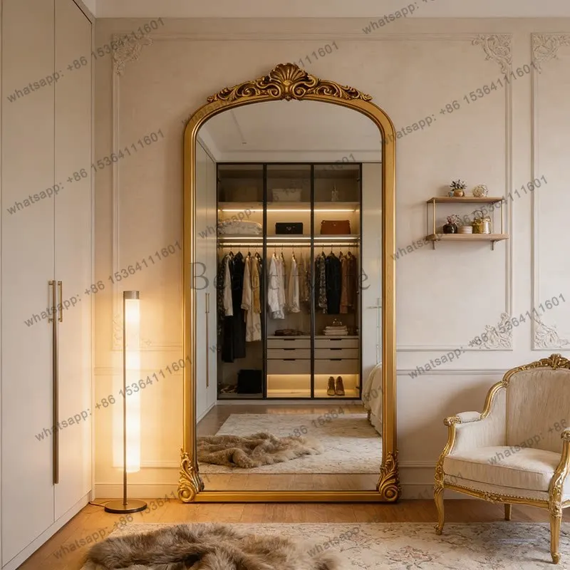 

French retro home bedroom full-length mirror wall hanging carved living room floor mirror