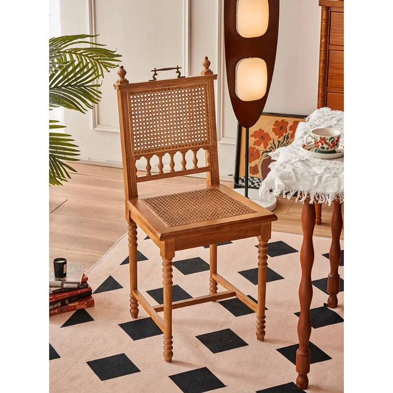 French antique solid wood rattan small apartment restaurant household rattan dining , retro bedroom dressing