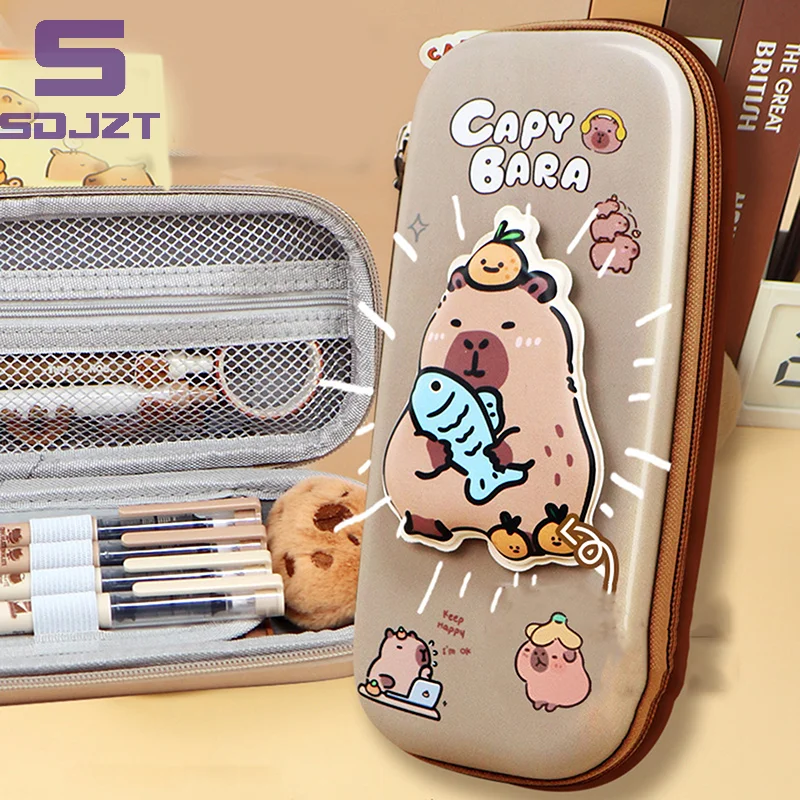 3D Cute Capybara Pencil Case Drop Resistant Waterproof Student School Supplies Storage Box Hard Shell Decompression Pen Bag