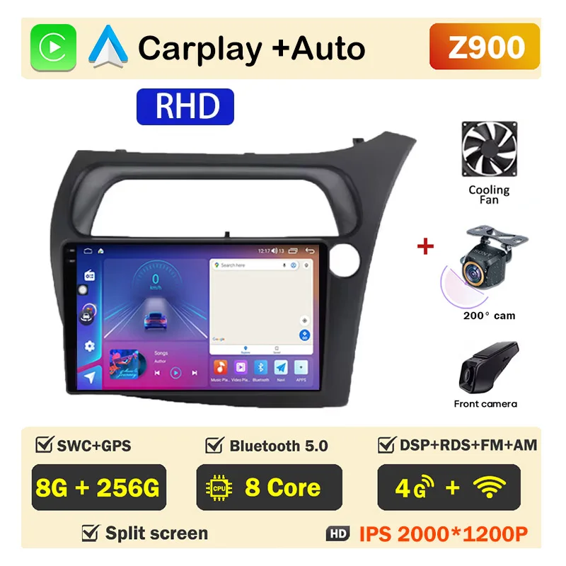 Autoradio scherm voor Honda Civic Hatchback 2006-2011 Carplay Android Auto Player Multimedia 4G WIFI GPS Navigatie 2Din Stereo