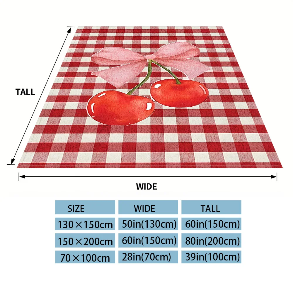Gingham Cherry Bow Winter And Summer Dual-Use Comfortable Flannel Blanket, Soft And Sticky Sofa Cover Blanket, Exquisite Gift