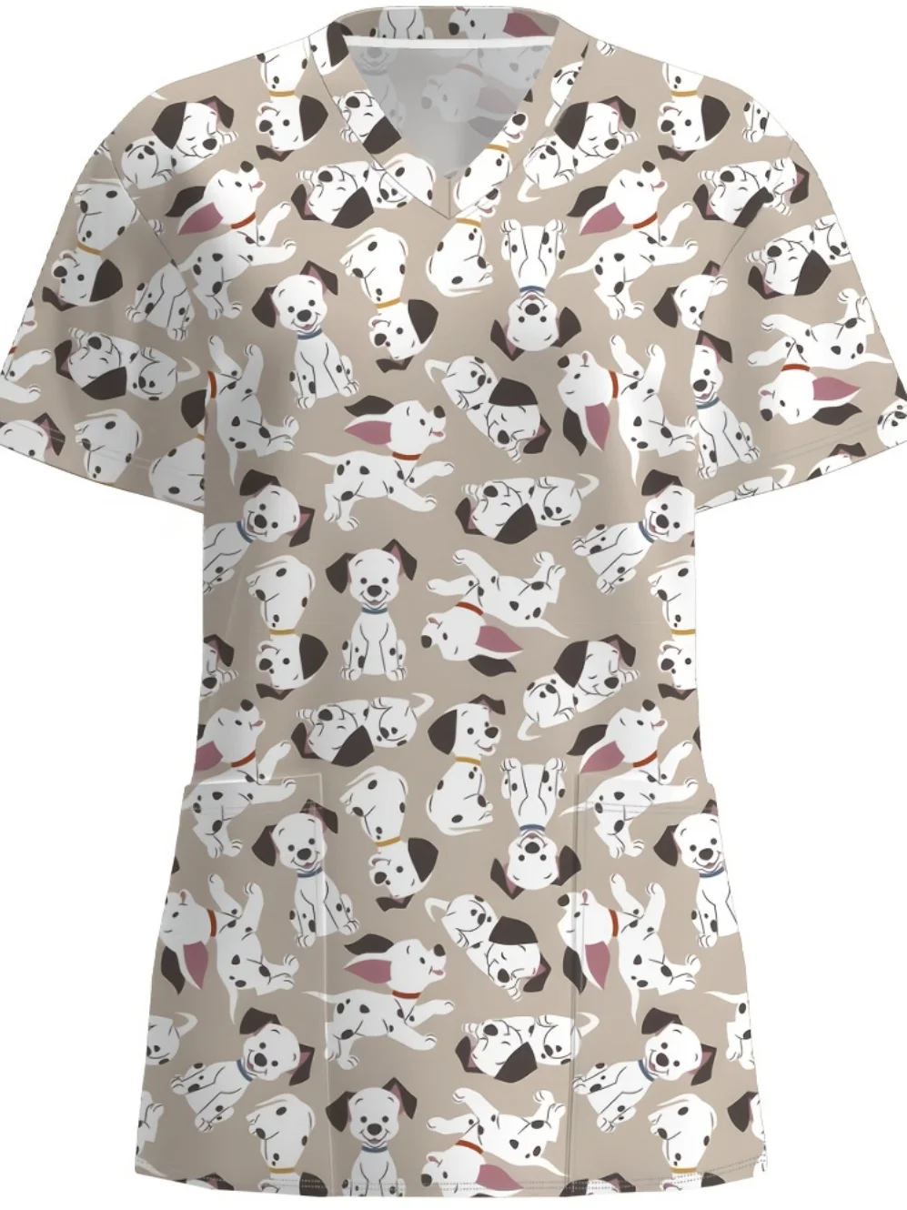 

Clinical Uniforms Woman Fashion V-Neck Short Sleeve Tops New Cute Dog Print Soft Veterinarian Dentist Hospital Uniform T-Shirt