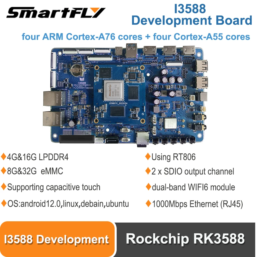 

Smartfly i3588 Rockchip RK3588 8 Core 64 bit NPU 6Tops Development Board 4G/16G LPDDR4 Supports android12.0,linux,debain,ubuntu