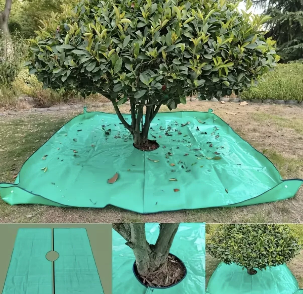A Garden Pruning Collection Mat, with a Central Hole and Four Corner Clips, Foldable Pruning and Cleaning Cloth for Trees and Shrubs, Suitable for Yard and Garden Use