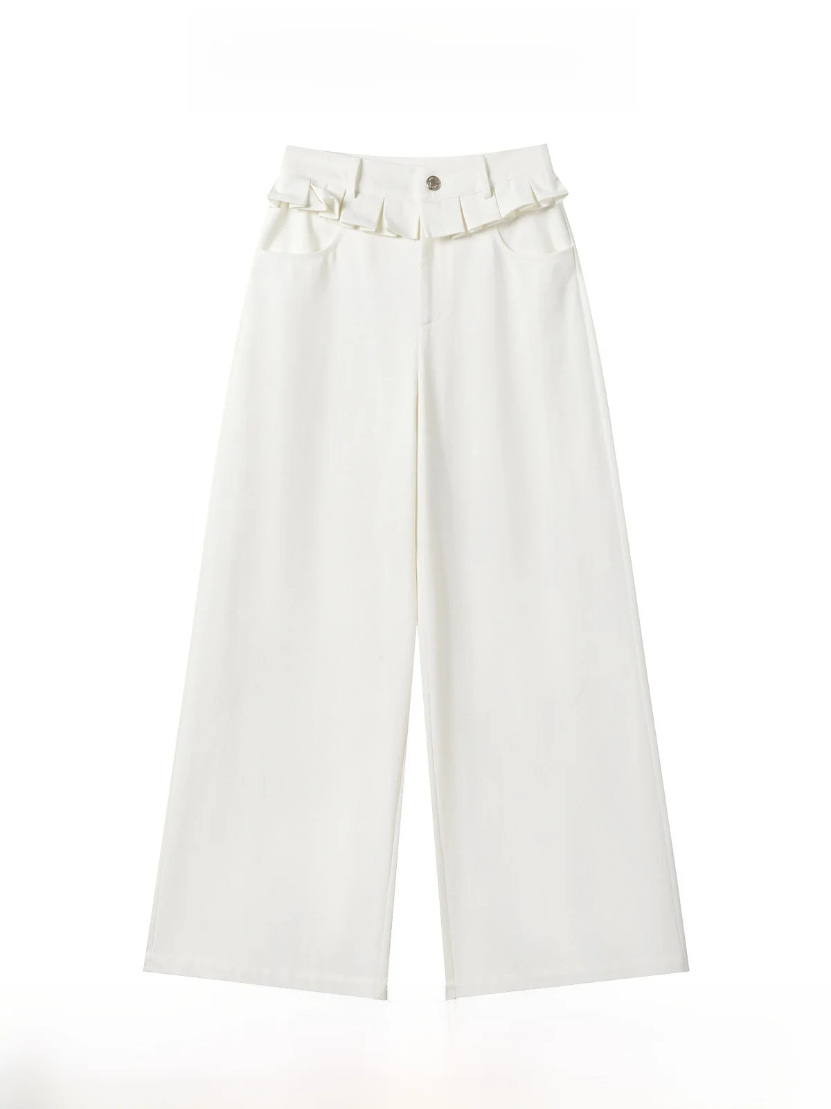 

White Hemmed Drapey Casual Pants Women's Loose Slimming Straight Leg Pants Summer New Sle High Waist Long Pants Cotton Blend