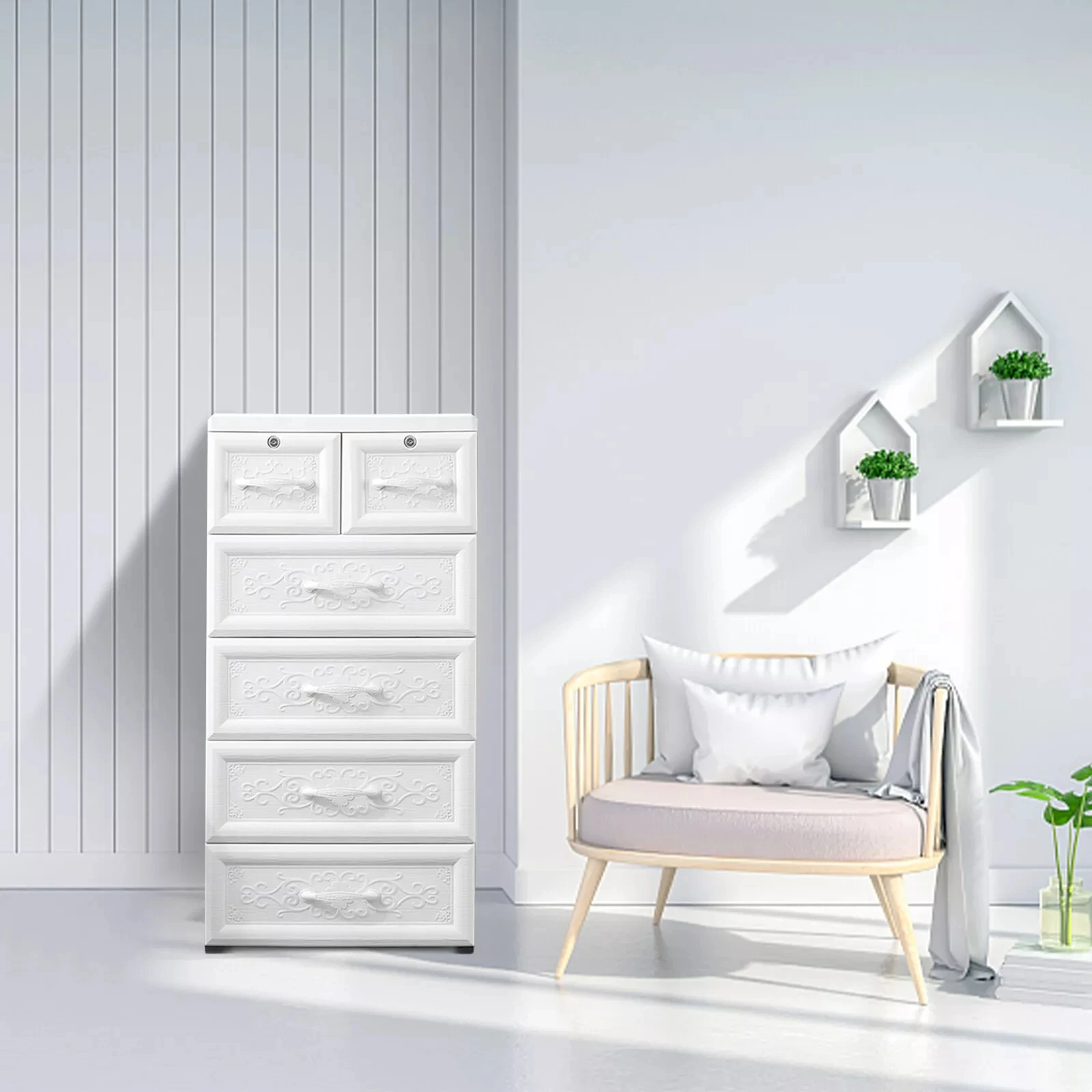 

Storage Dresser with 6 Drawers - Tall Bedroom Cabinet, Closet with Rollers