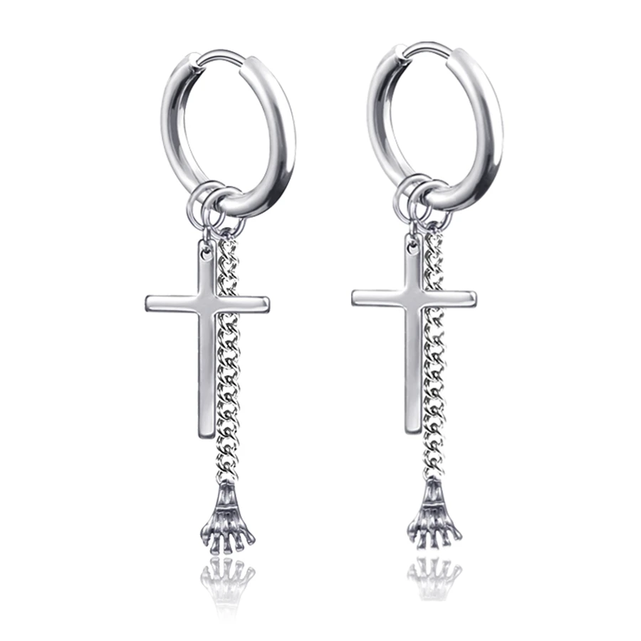 Lange hängende Kreuze Blätter Anhänger Creolen Frau Ohrringe Mann Vintage Edelstahl Hip Hop Ohr Piercing Schmuck Zubehör