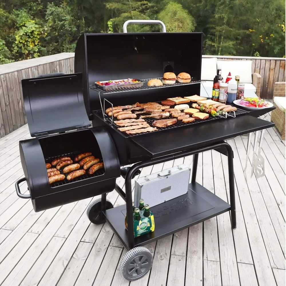 

Charcoal Grill with Offset Smoker, Outdoor Smoker with 1200 Sq. In. Cooking Area for Outdoor Barbecue Event , Black