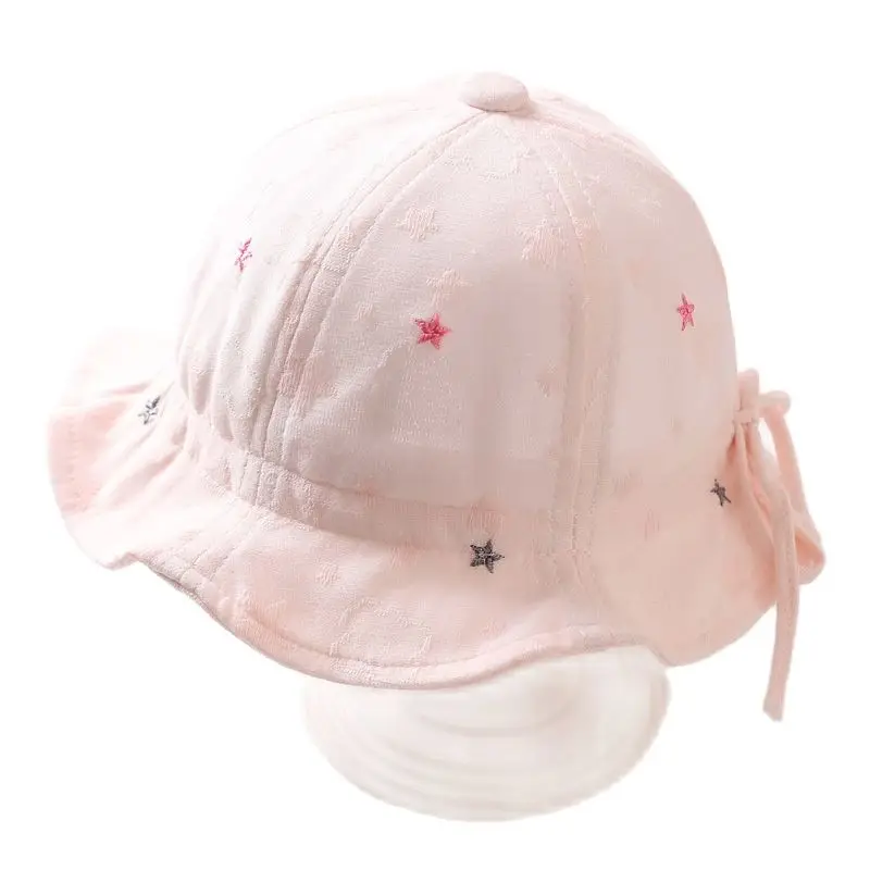 4 Colors Spring Autumn Baby Cute Cotton Bucket Hats with Stars Kids Headwear Cap Pink Fisherman Hat for Girls Accessories 3-18M