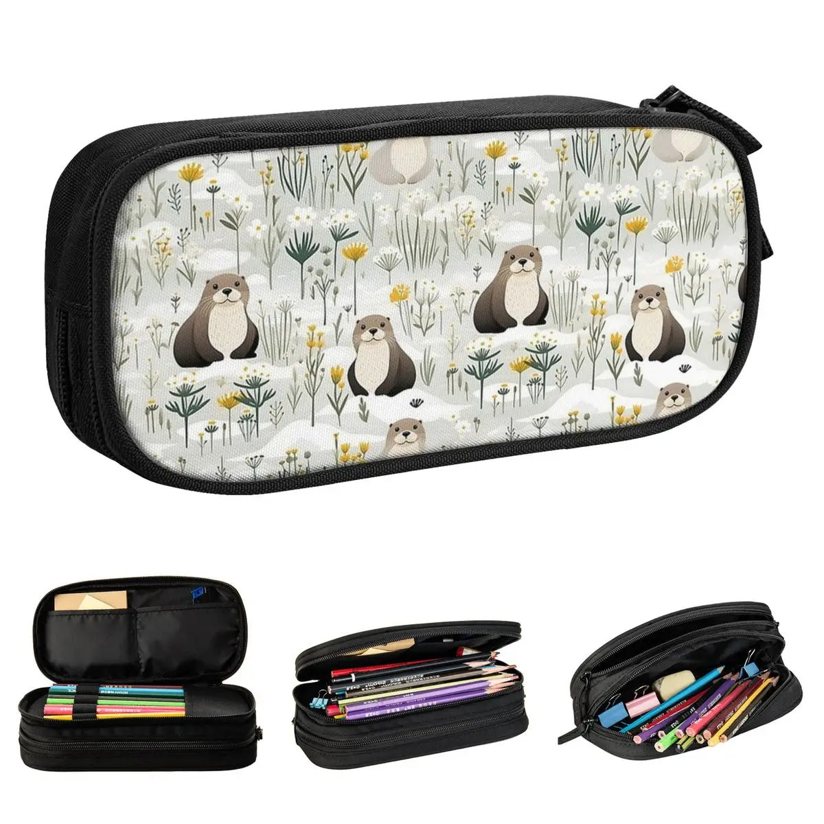 

Милые пеналы с узором морской выдры и цветами, пеналы, коробка для ручек, студенческие сумки большой емкости, школьные принадлежности, косметические канцелярские принадлежности