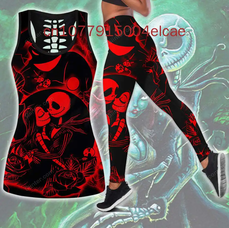 

2024 New Christmas Nightmare Jack Skellington Sally Women's Hollow Tank Top Tight Pants Yoga Set