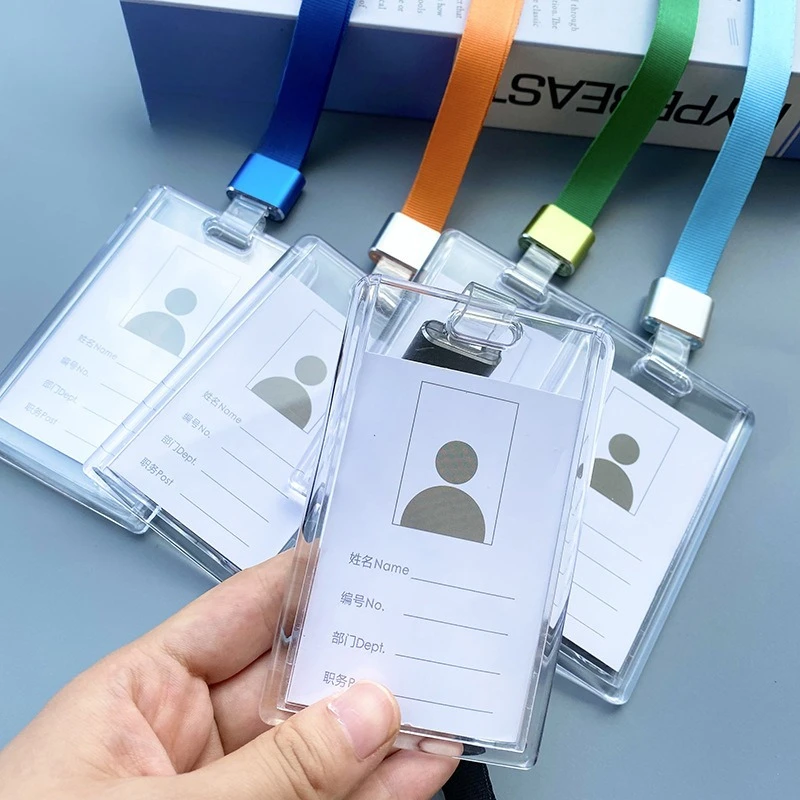 Transparent ID Work Card Holder with Neck Strap Lanyard Pass Credit Card Protector Cover Sleeve Badge Holder Working Permit Case