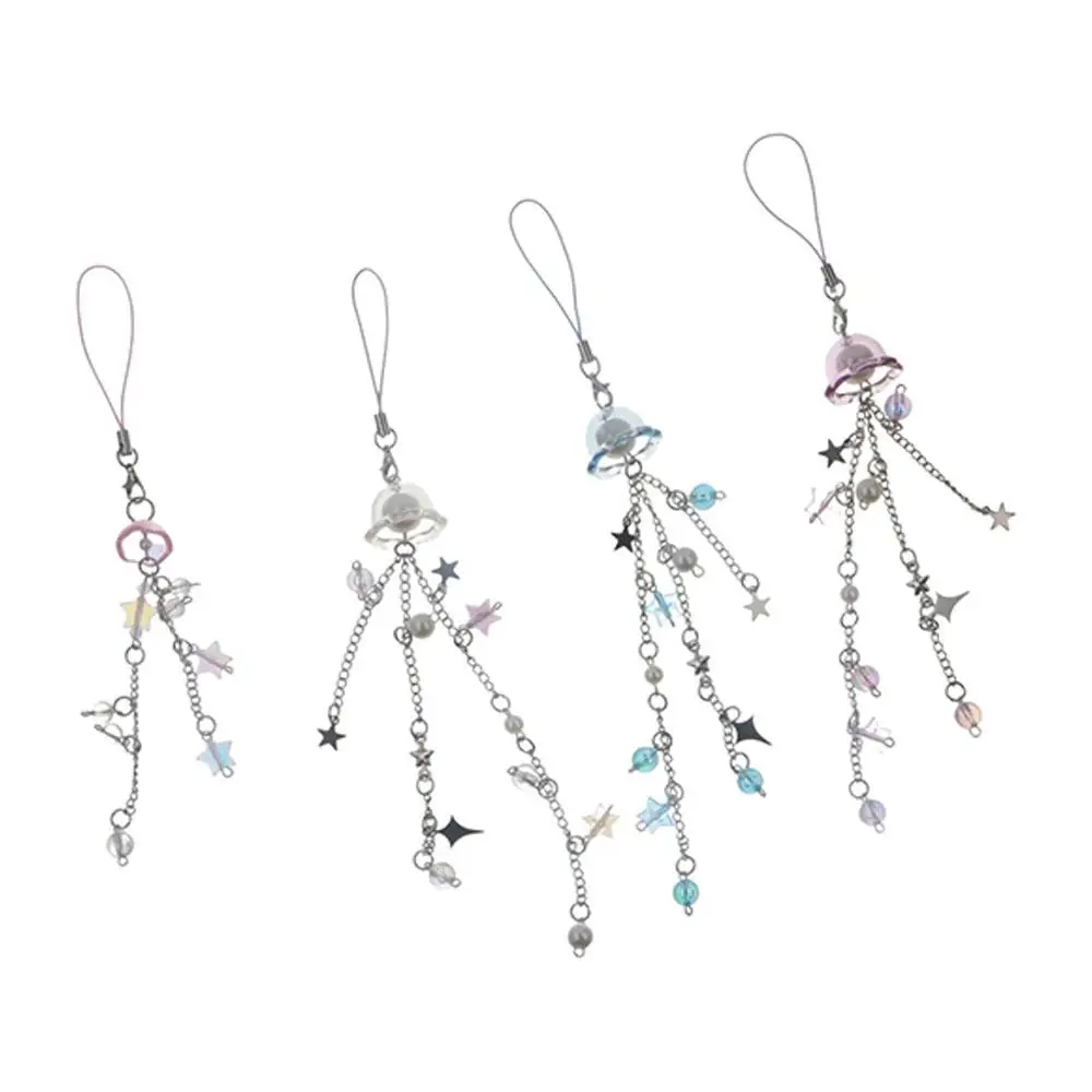 Sea Theme Jellyfish Phone Pendant Ocean Style Phone Charm Beaded Phone Chain with Star Handmade Y2K Phone Lanyard Keycord