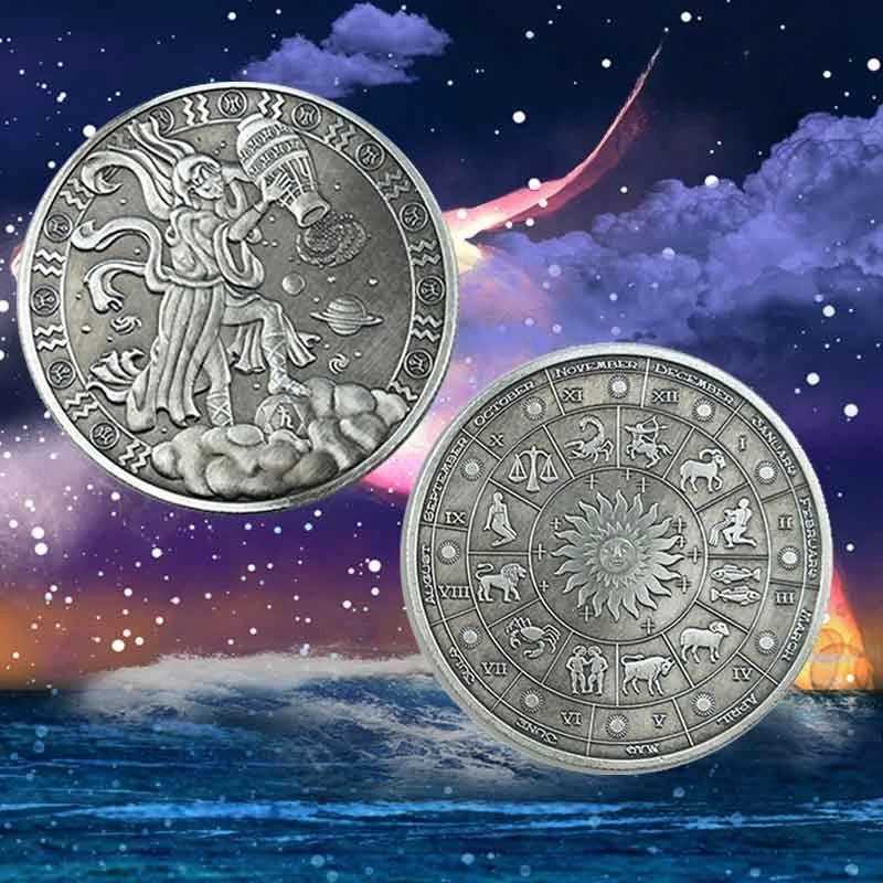 European Zodiac Commemorative Coin Tarot Card Commemorative Medal Antique Silver Wishing Constellation Commemorative Coin