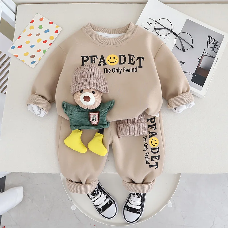 Children Clothing Baby Boys Outfit Sets  New Winter Kids Clothes Boys Print Top+Pant Suit For Girls Clothes 1-2-3-4 Year