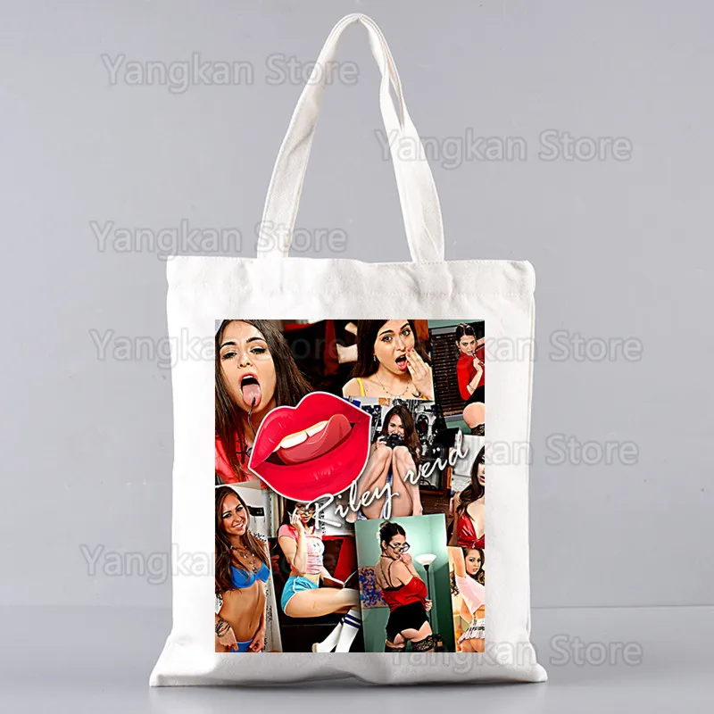 

Riley Reid Canvas Simple Cartoon Print Shopping Bags Girls Fashion Life Casual Pacakge Hand Bag