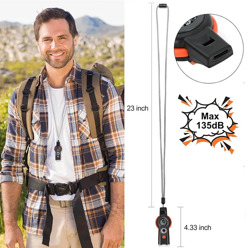 1/2/6/10/30 PCS 7 in 1 Emergency Whistle with Lanyard Multifunctional Whistle Safety Whistles for Camping Rescue Signal Survival