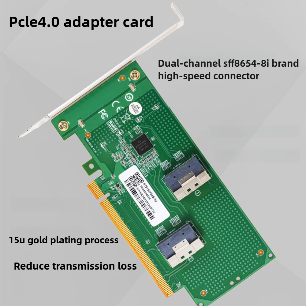 PCIe 4.0 X16 8x vers SlimSAS SFF 8654 8i carte graphique discrète U.2 adaptateur d'extension plaque de base adaptateur demi-hauteur câble Riser