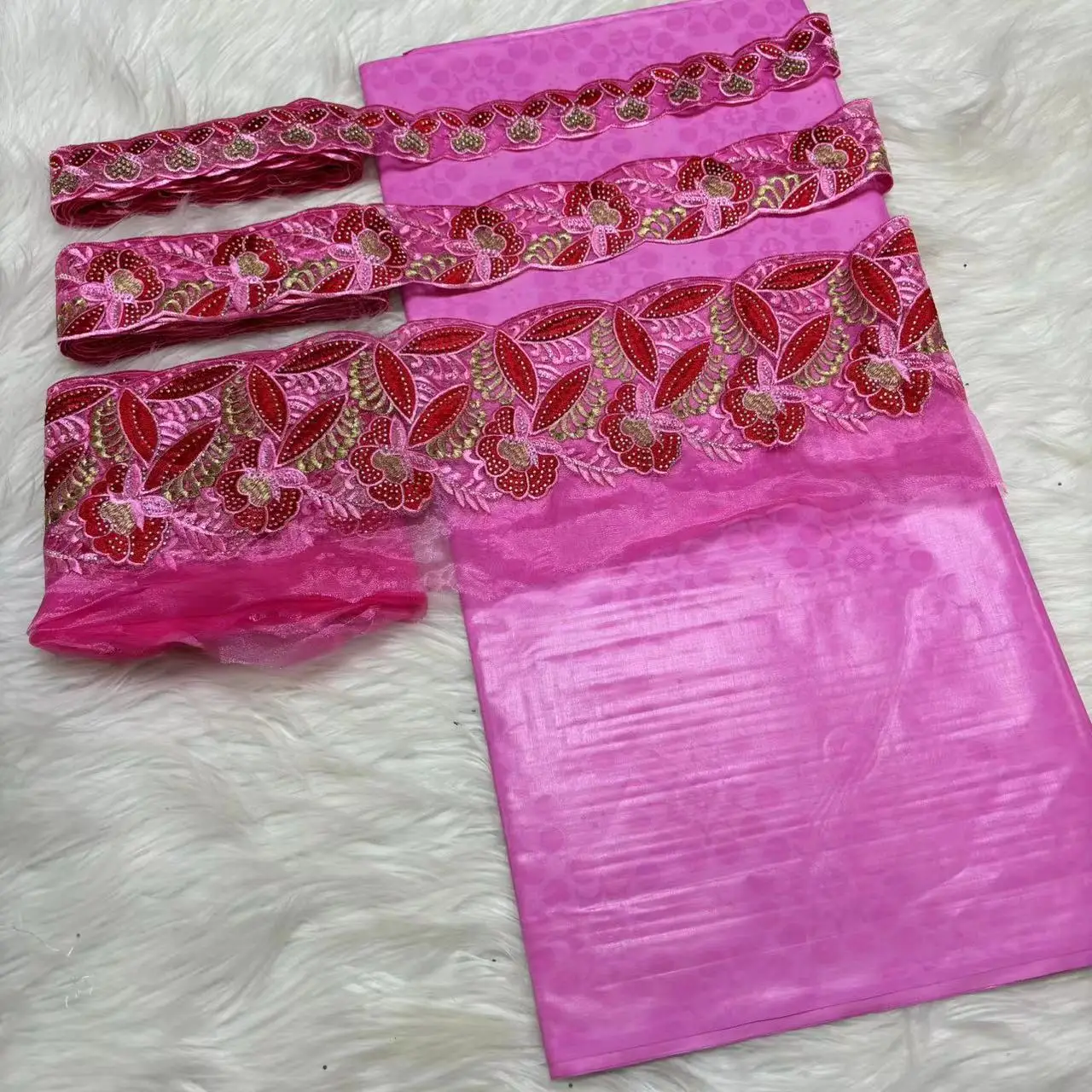 Fashion High Quality 5yards Bazin Rich Perfume Fabric with 15yards Embroiered Trims Lace for Women Party Dress M5-1223-3