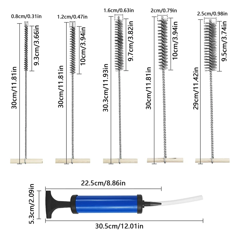 Juego de cepillos para limpiar tuberías, cepillo pequeño de acero inoxidable para limpiar orificios de taladro de 8/12/16/20/25Mm, 6 piezas, 1 Juego