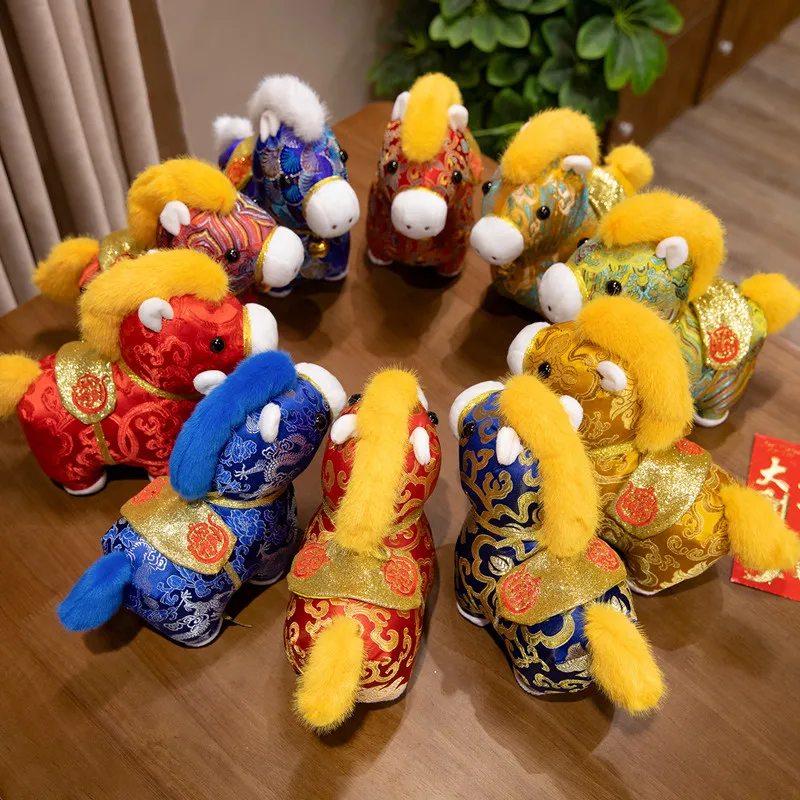 ﻿ 23cm Exquisite Pony Toy Cozy Embroidery Fabrics Horse Doll Multiple Colors Lucky Standing Posture Horse New Year Mascot Gift