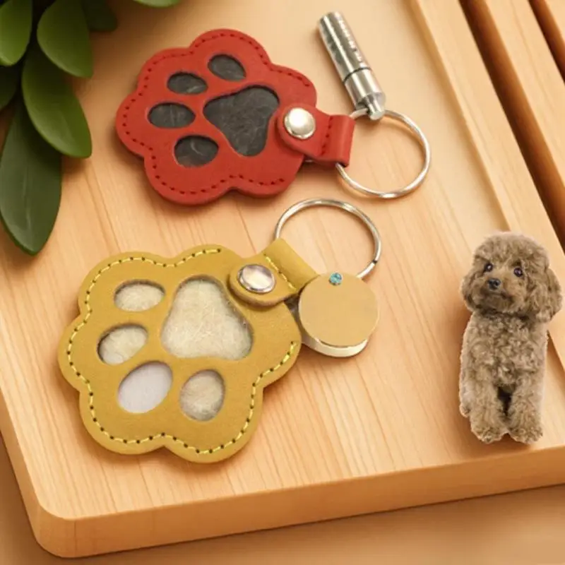 Leather Memorial Keychain Creative Handmade Homemade Pet Hair Storage Ornament Cute Multifunctional Portable Bag Pendant