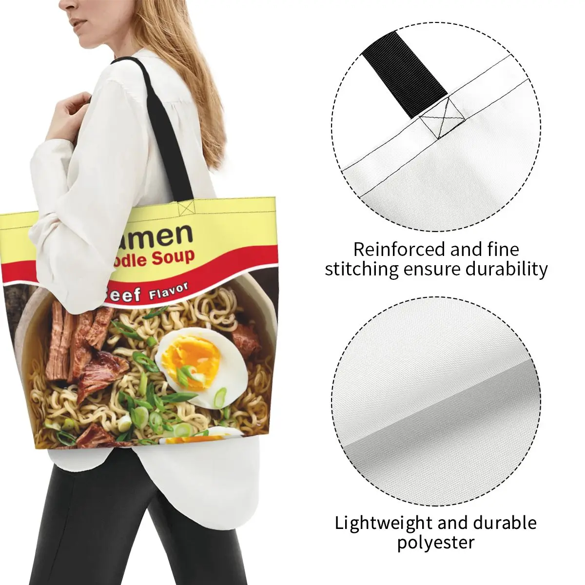 Ramen Beef Flavor Noodles Tote Bags Large Capacity Aesthetic Design For Woman Men Fashion Shopping Bag