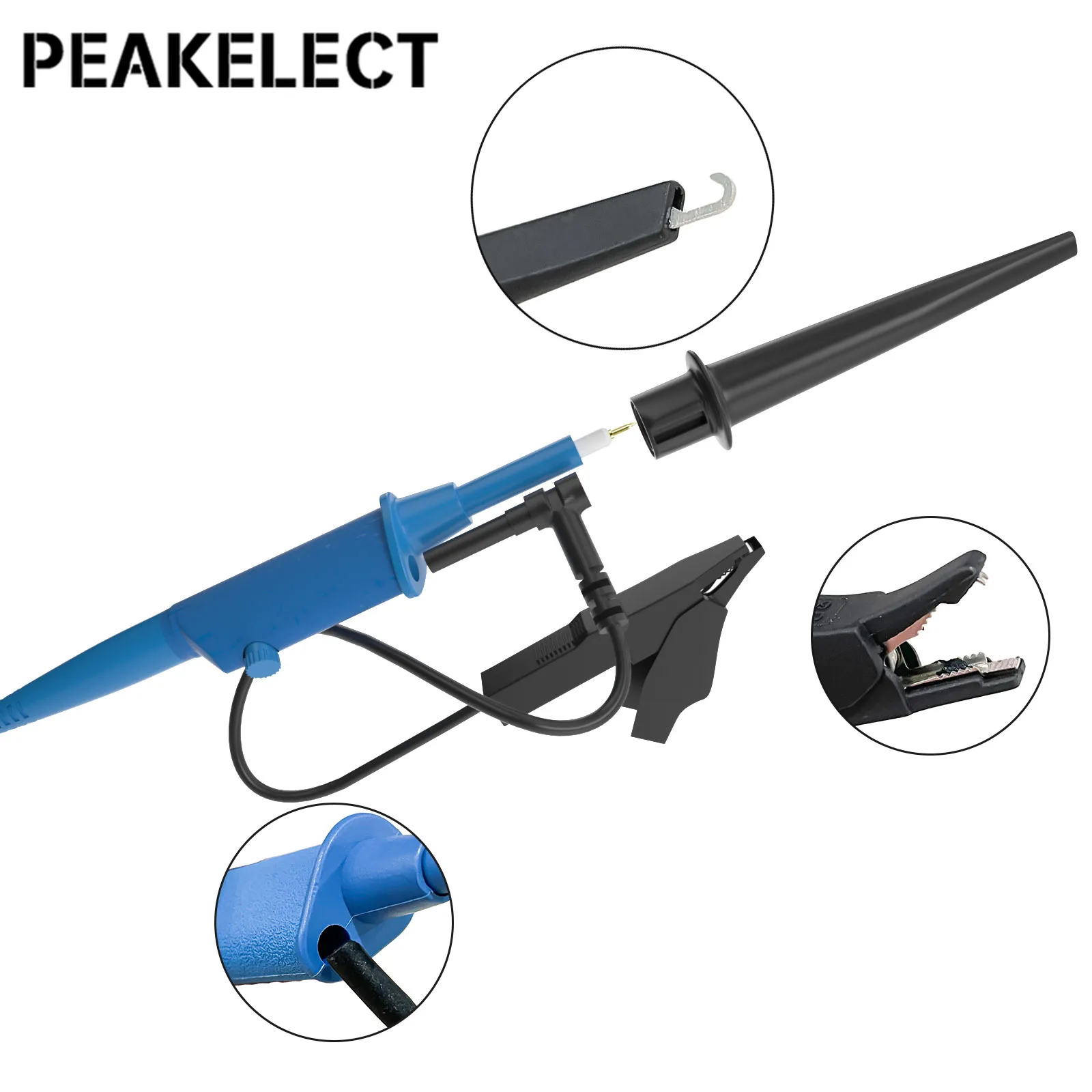 Peakelect P2301B Oscilloscope Probe 300MHz with Alligator Clip BNC Protective Cap Scope Clip Probe for Tektronix HP X10 10:1