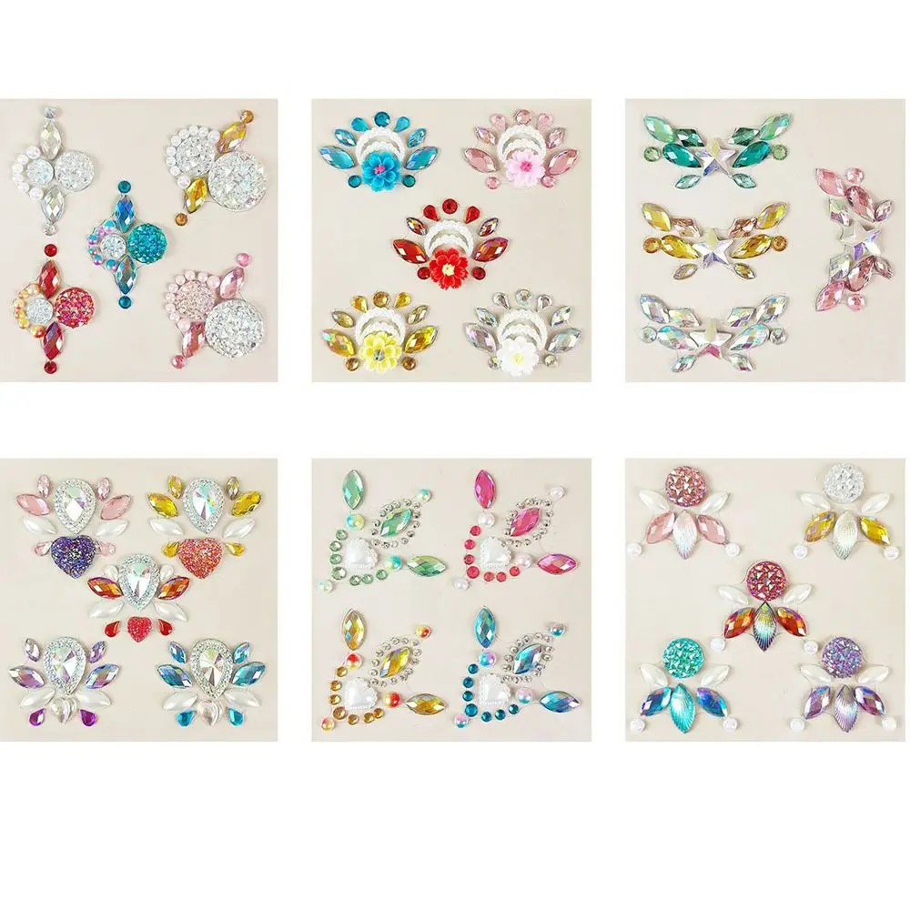 

Waterproof 3D Diamond Sticker Resin Fake Tattoo Face Paint Gems Colorful Disposable Temporary Tattoo Sticker Forehead