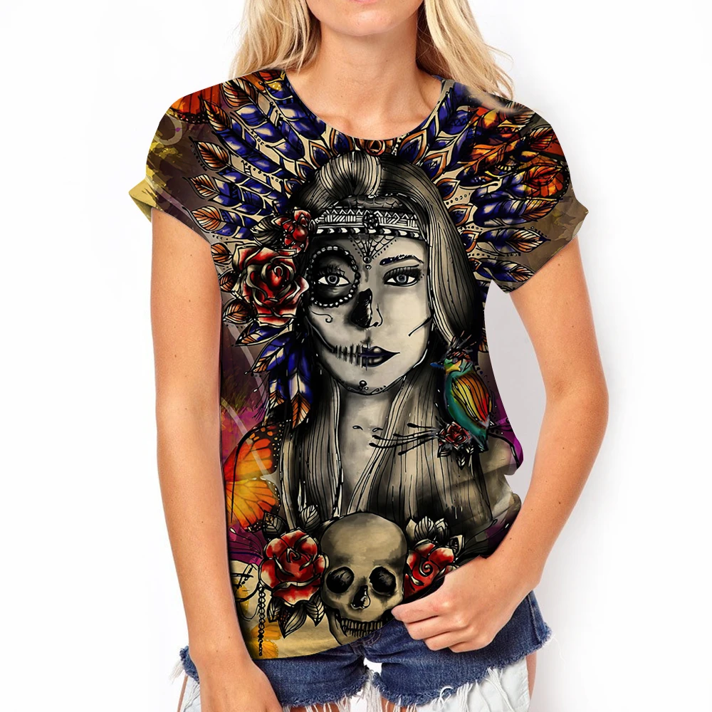 2023 New women\'s shirt Skull Day shirt Dead shirt Crew neck dress Cotton short sleeve casual hip hop t-shirt