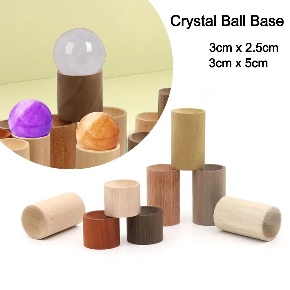 Wooden Crystal Ball Base Photography Props Craft Glass Sphere Holder Cylindrical Crystal Ball Display Stand Home Decoration