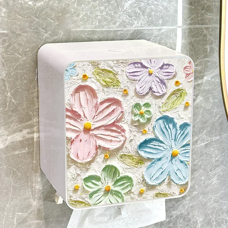 

Flower tissue holder wall mounted perforated waterproof toilet paper storage box accessories for bathroom toilet roll holder